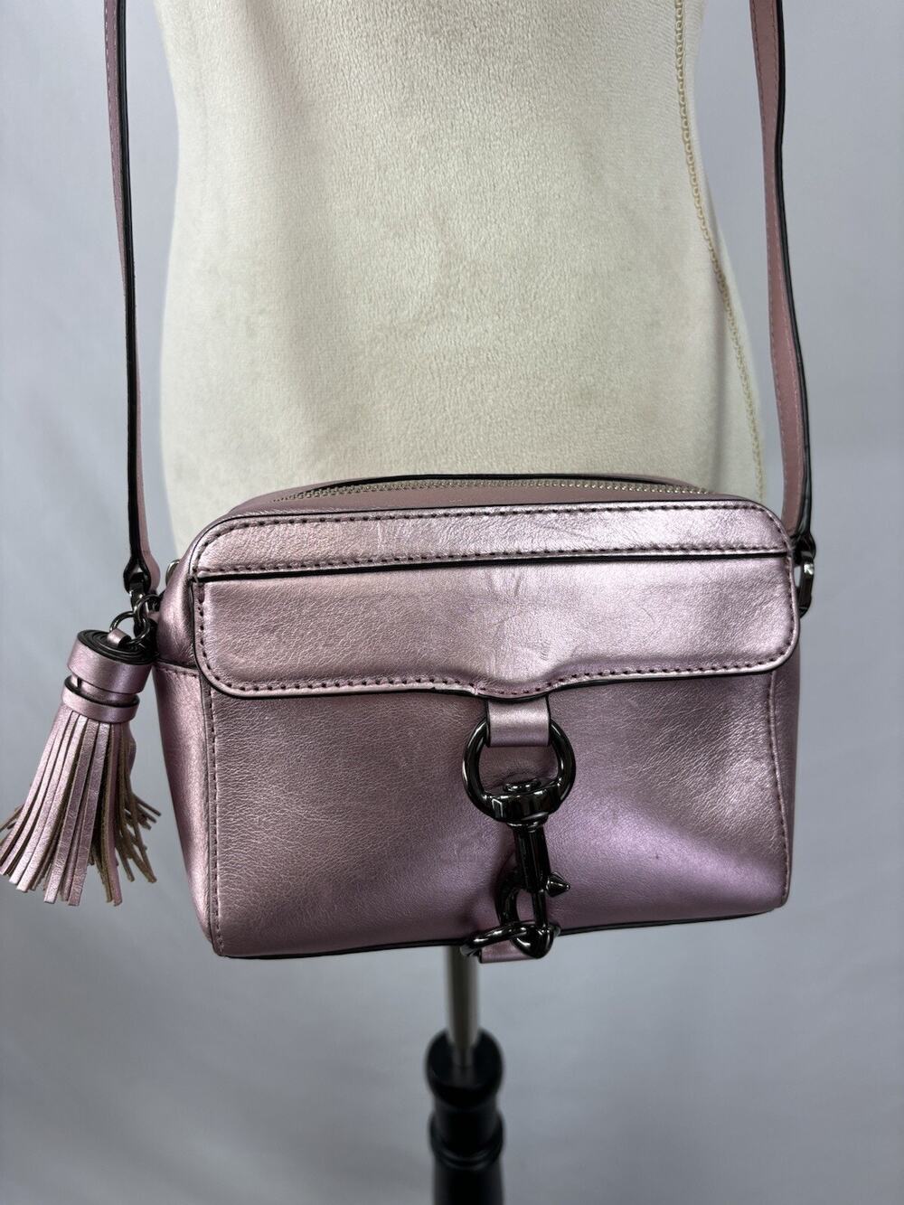 Rebecca Minkoff MAB Camera Bag Pink Metallic Leather Crossbody Adjustable Strap